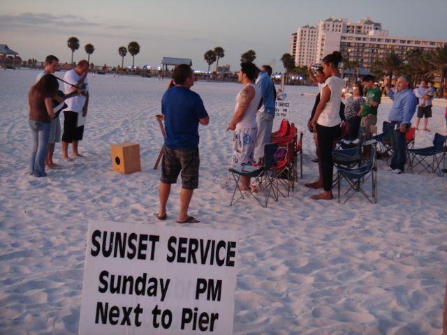 Florida beach sunset church service