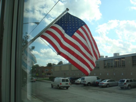 American Flag flying at Chicago business