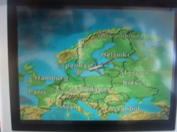 Airplane seat back map of Europe