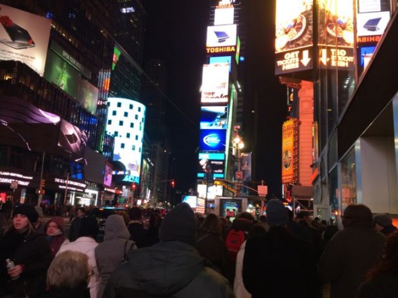 Times Square on a cold Saturday night
