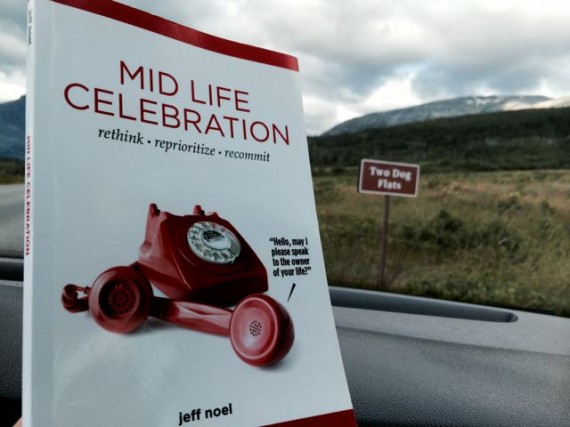 Mid Life Celebration book at Two Dog Flats sign