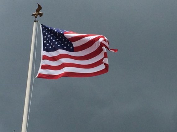 American Flag blowing prodding in a strong wind