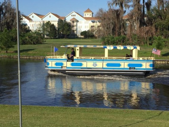 Disney pontoon boat shuttle to Disney's Port Orleans Riverside
