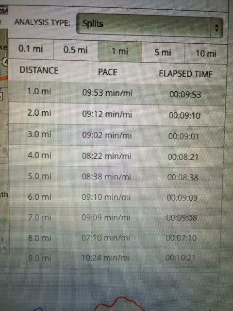 Map My Run mile splits