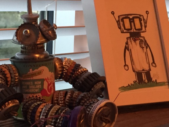 Robot sculpture and drawing