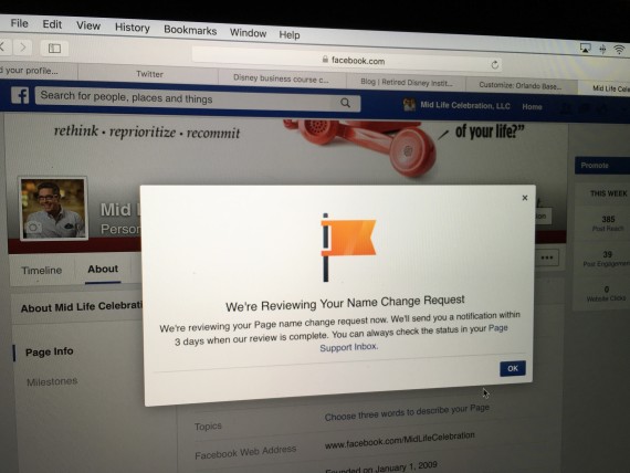 Facebook Business Page name change request