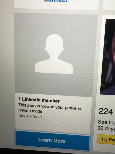 LinkedIn private profile viewing screen shot