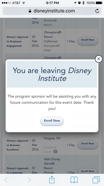 Disney Institute website screen shot