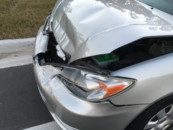 Rear end collision front end damage