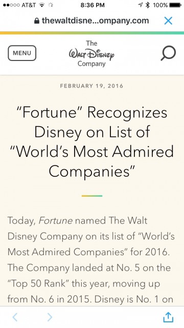 Disney most admired company
