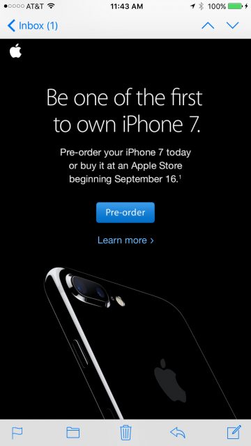 iPhone 7 email announcement