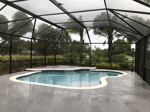 Swimming pool deck prepared for hurricane