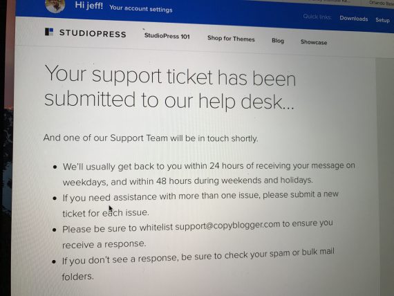 StudioPress support ticket