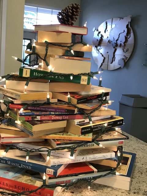 Library books Christmas tree