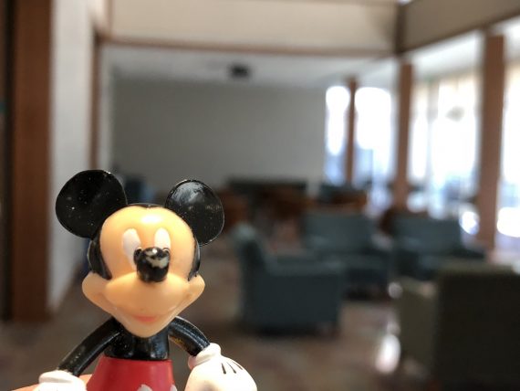 mickey Mouse figurine in college dorm