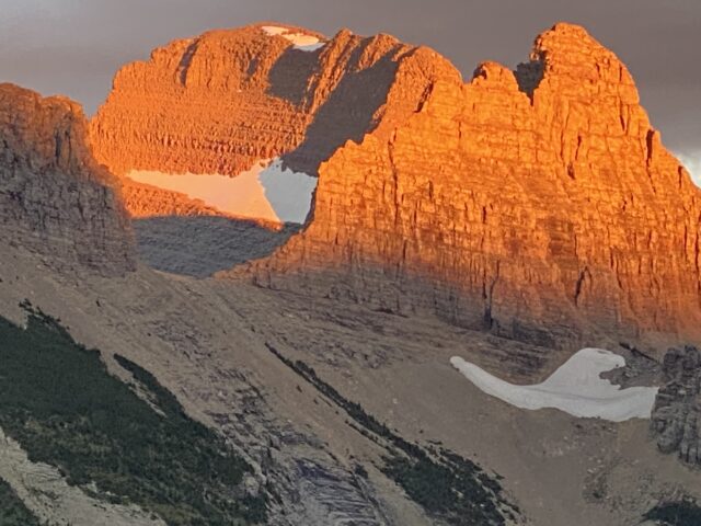mountains glowing from sun