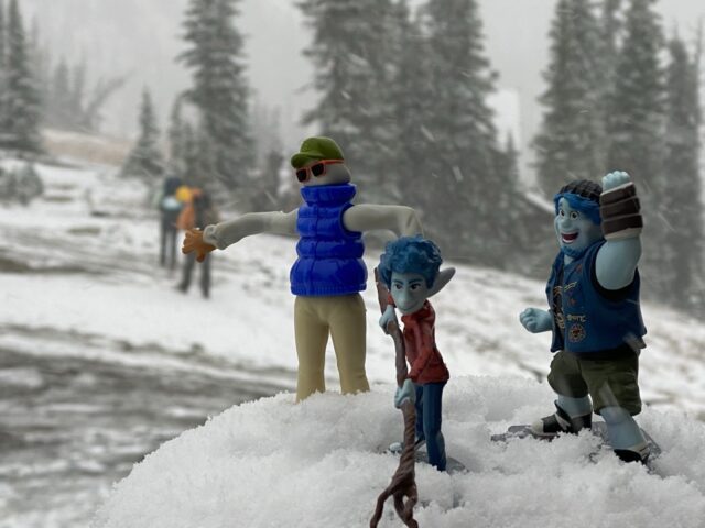 Pixar Onward toy characters in snow