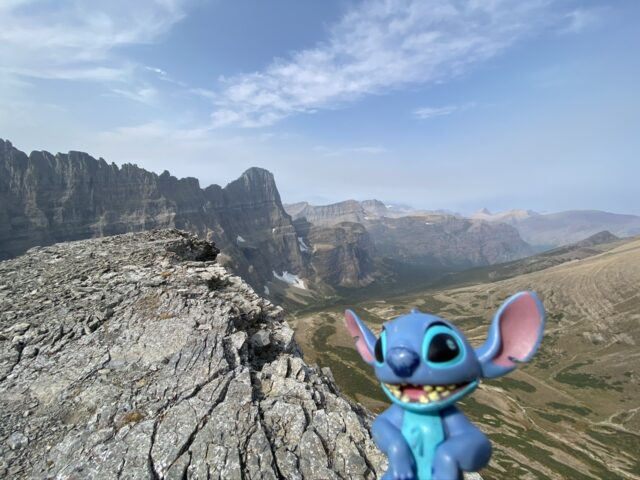Stitch toy in mountains