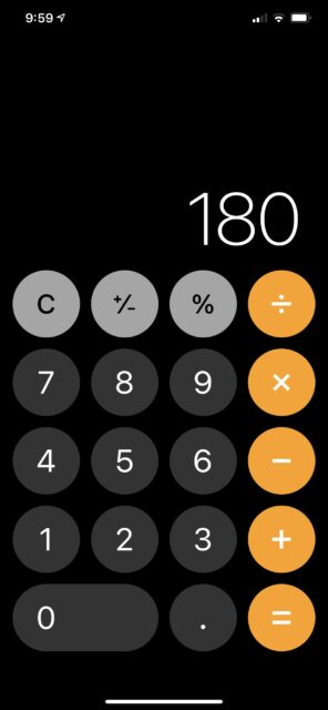 iPhone calculator image with 180