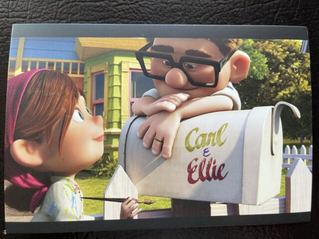 Postcard featuring Carl and Ellie from the movie UP