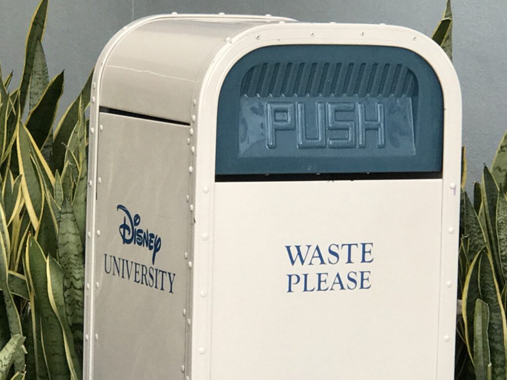 Disney University themed trash can