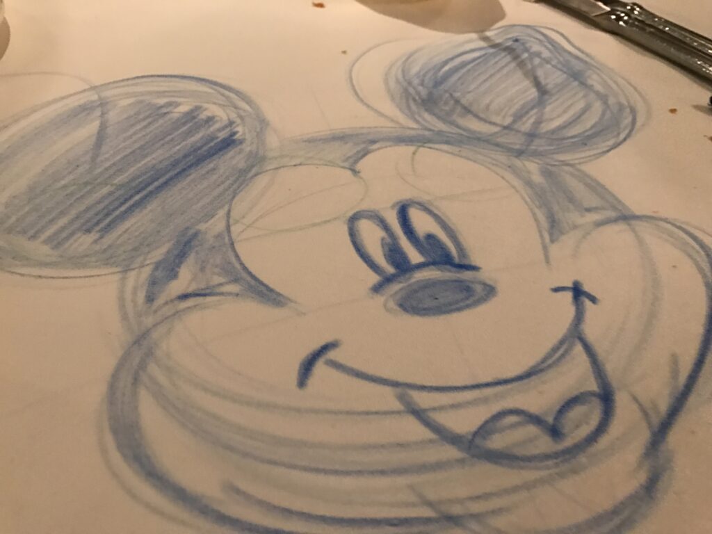 Mickey Mouse head draw on dinner table cloth