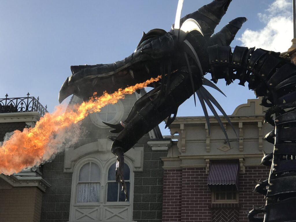 fire-breathing dragon float at Disney