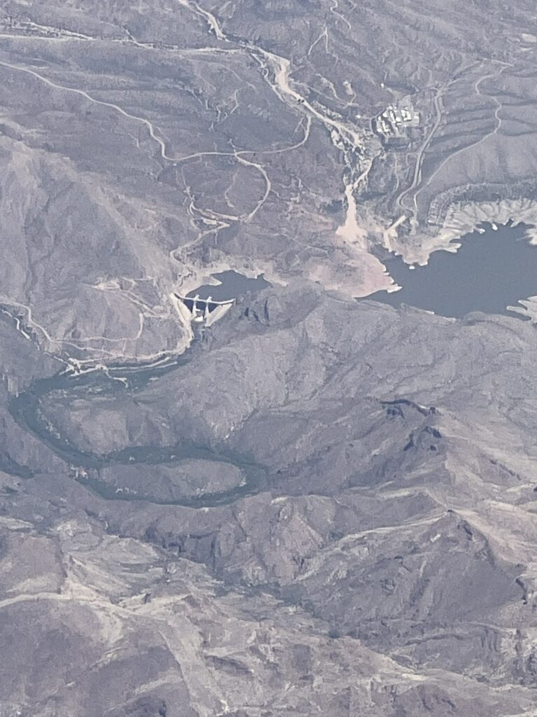 southwest USA desert and dam from jet