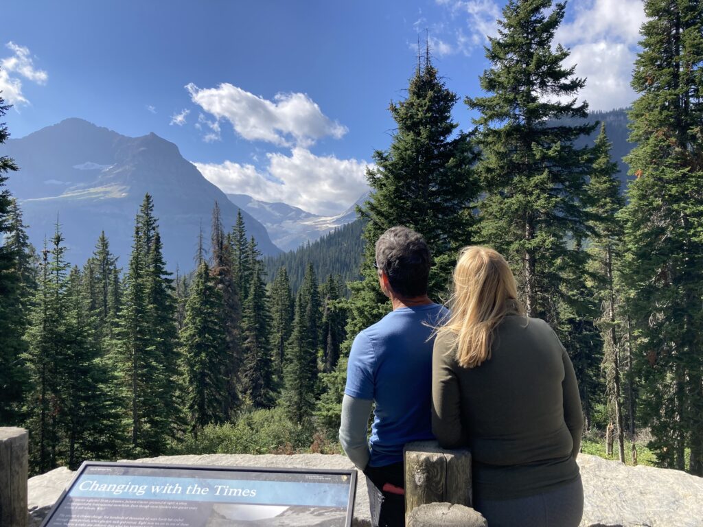 Couple looking at mountains