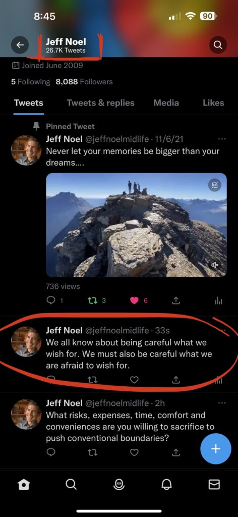 Jeff Noel’s Twitter homepage screen shot