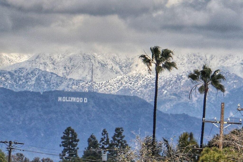 Hollywood Hills covered in snow