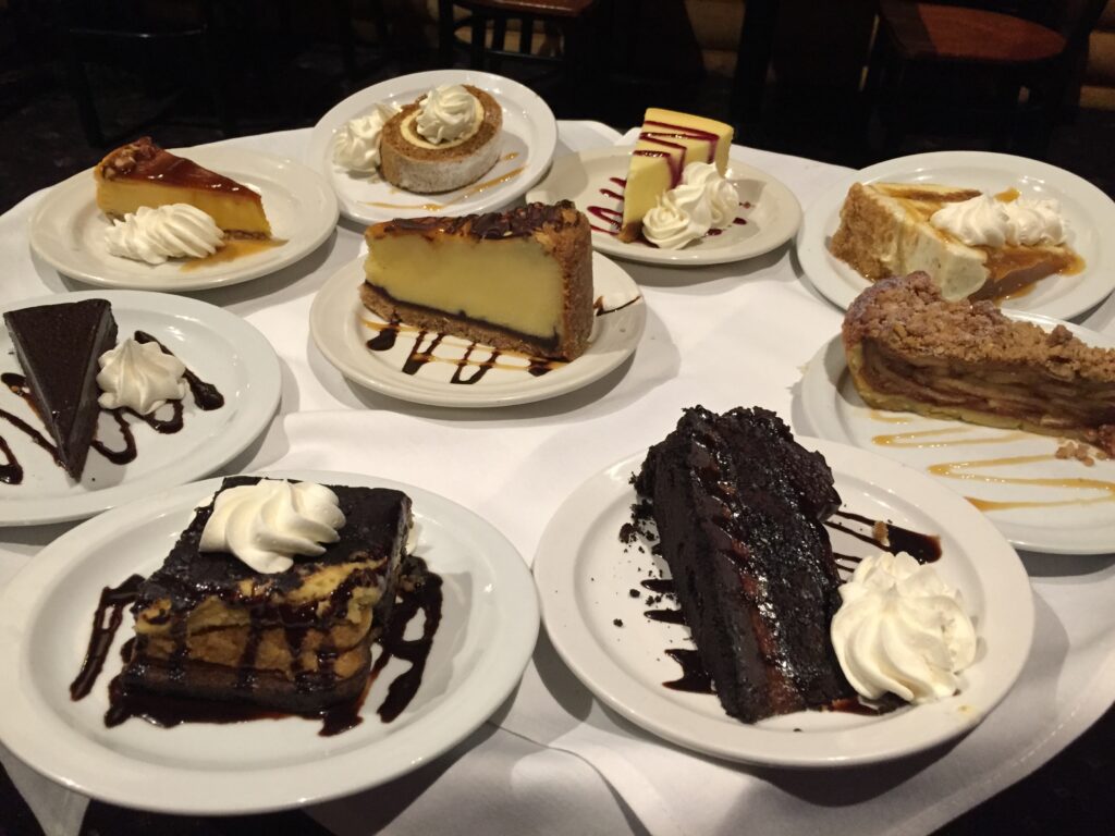 table with plated desserts