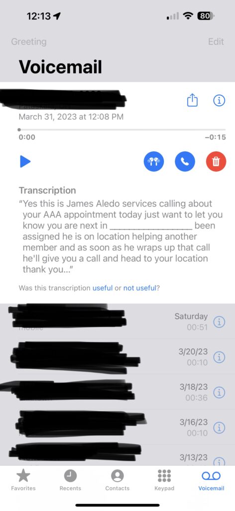 AAA  message transcript 