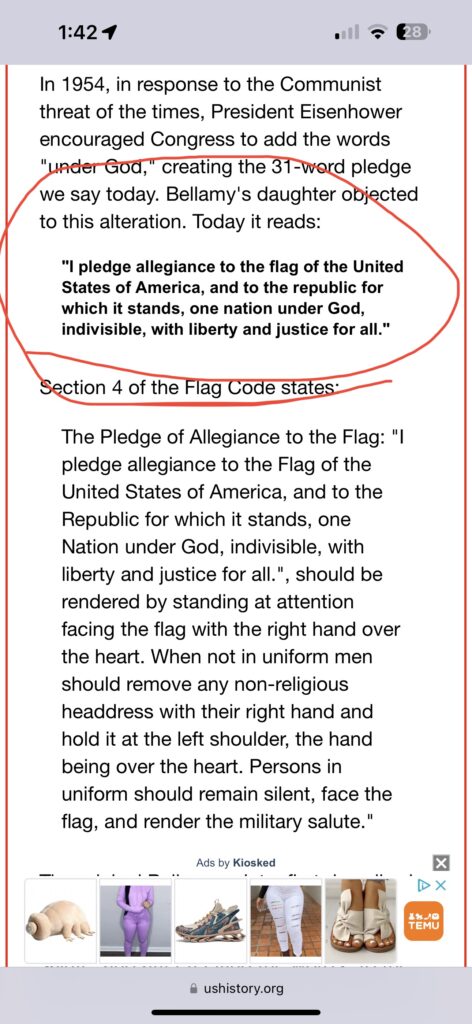 screen shot of Pledge of Allegiance 