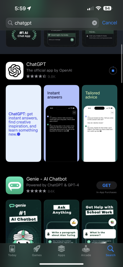 ChatGPT app from App Store screenshot
