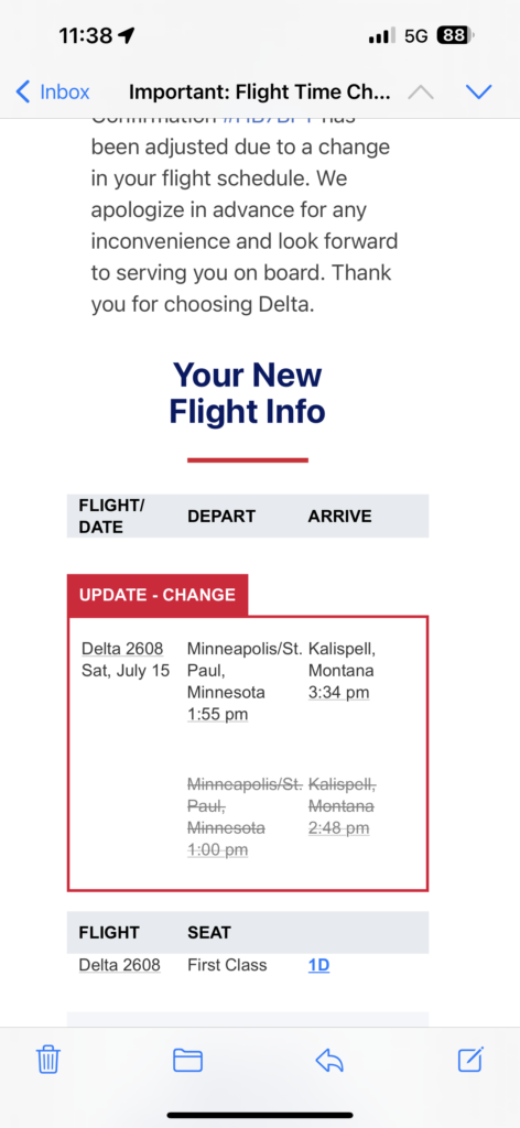 Email from Delta airlines