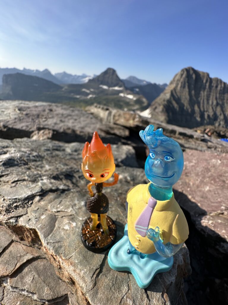 Pixar elemental toy characters in the mountains 