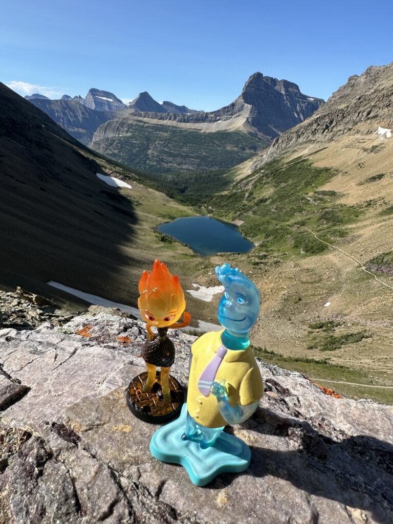 Pixar elemental toy figurines in the mountains