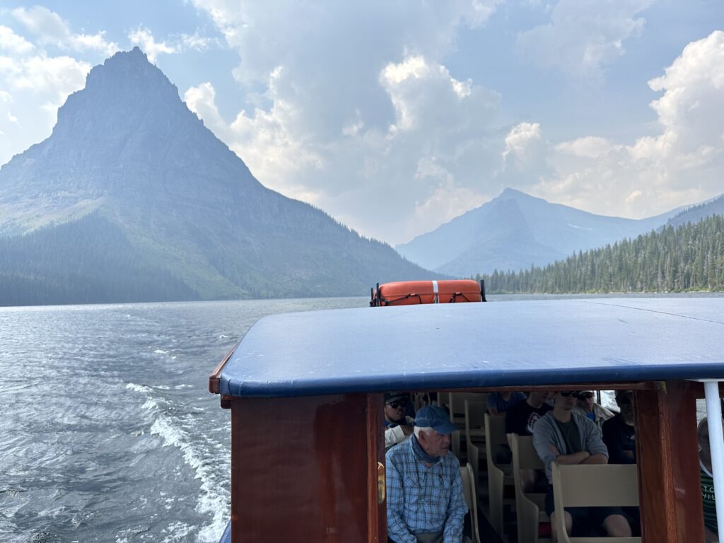 Boat on mountain lake 