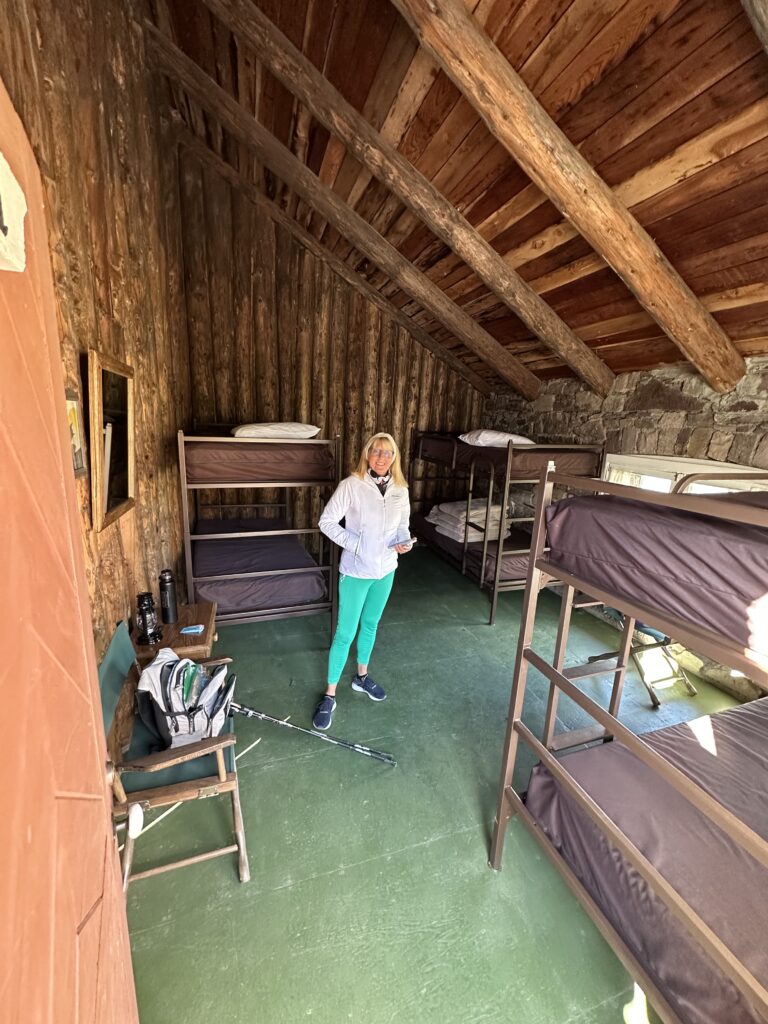 Woman in mountain chalet room
