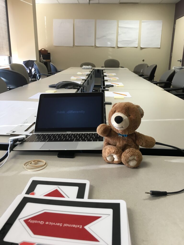 Teddy bear on conference table