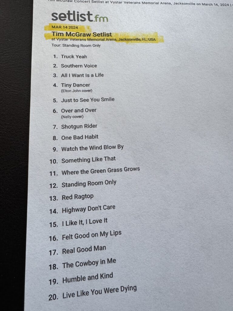 Tim McGraw 2024 concert setlist