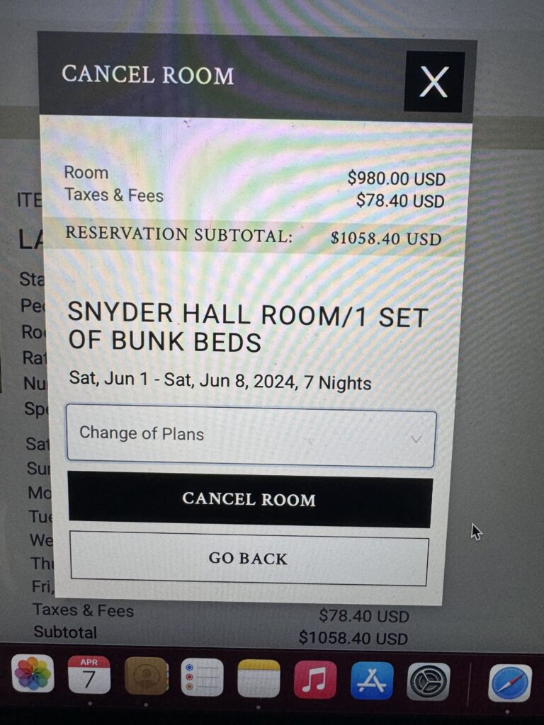 Hotel reservation screen