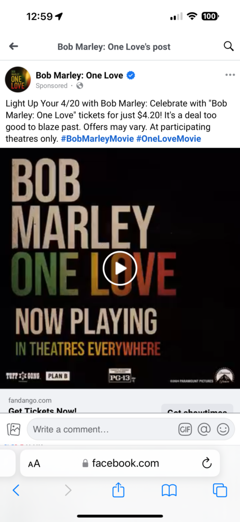  Bob Marley movie advertisement