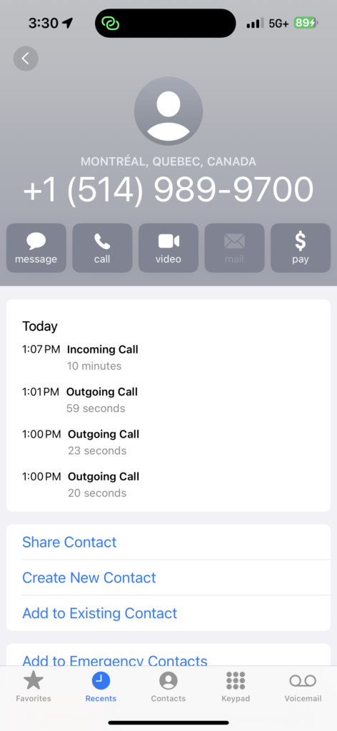 iPhone call log