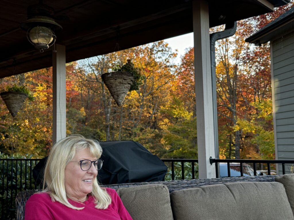 Woman sitting on Cabin deck