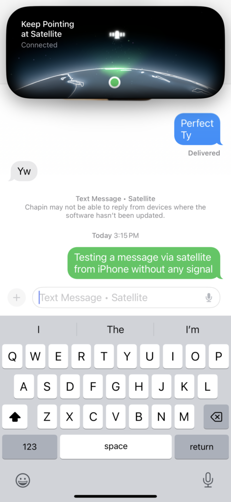 Apple satellite texting message
