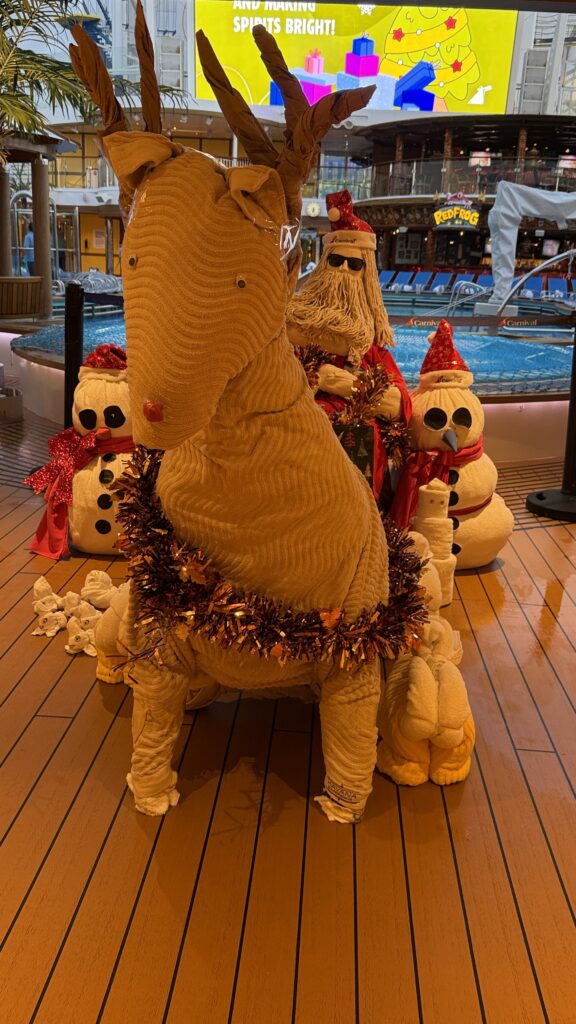 Cruise ship Santa and snowman display