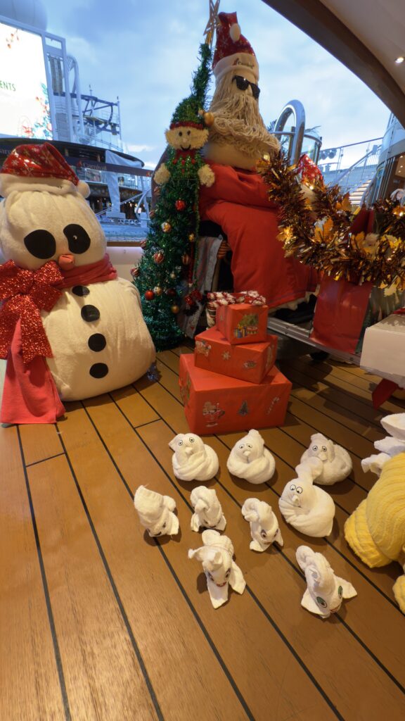 Cruise ship Santa and snowman display