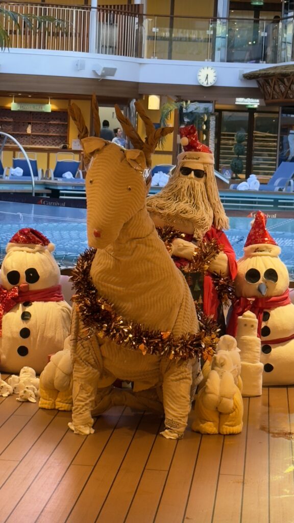 Cruise ship Santa and snowman display